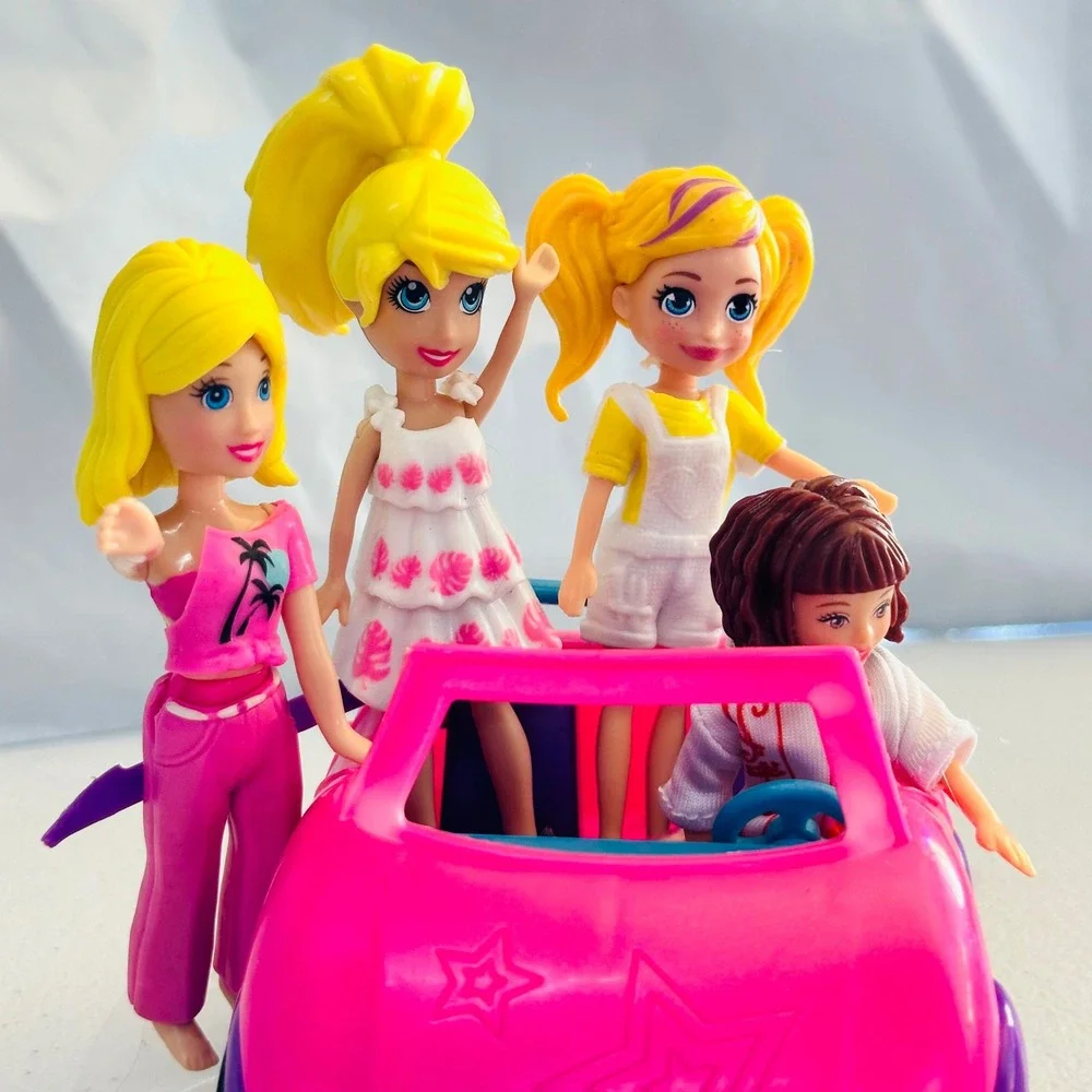 Mattel Polly Pocket Dolls and Pink Convertible Car Set‎ Girls OS Pink Excellent